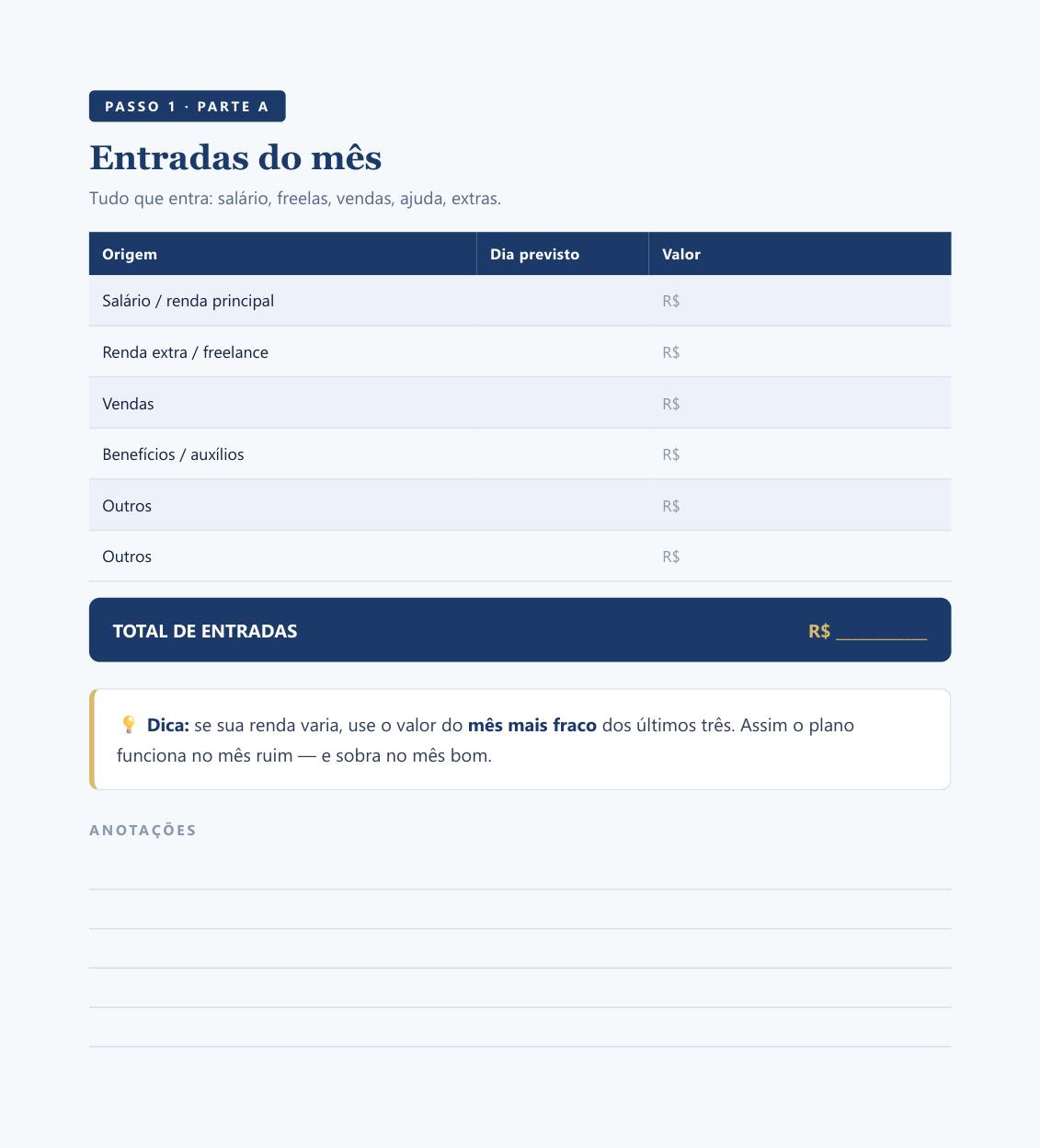Página real de entradas do mês