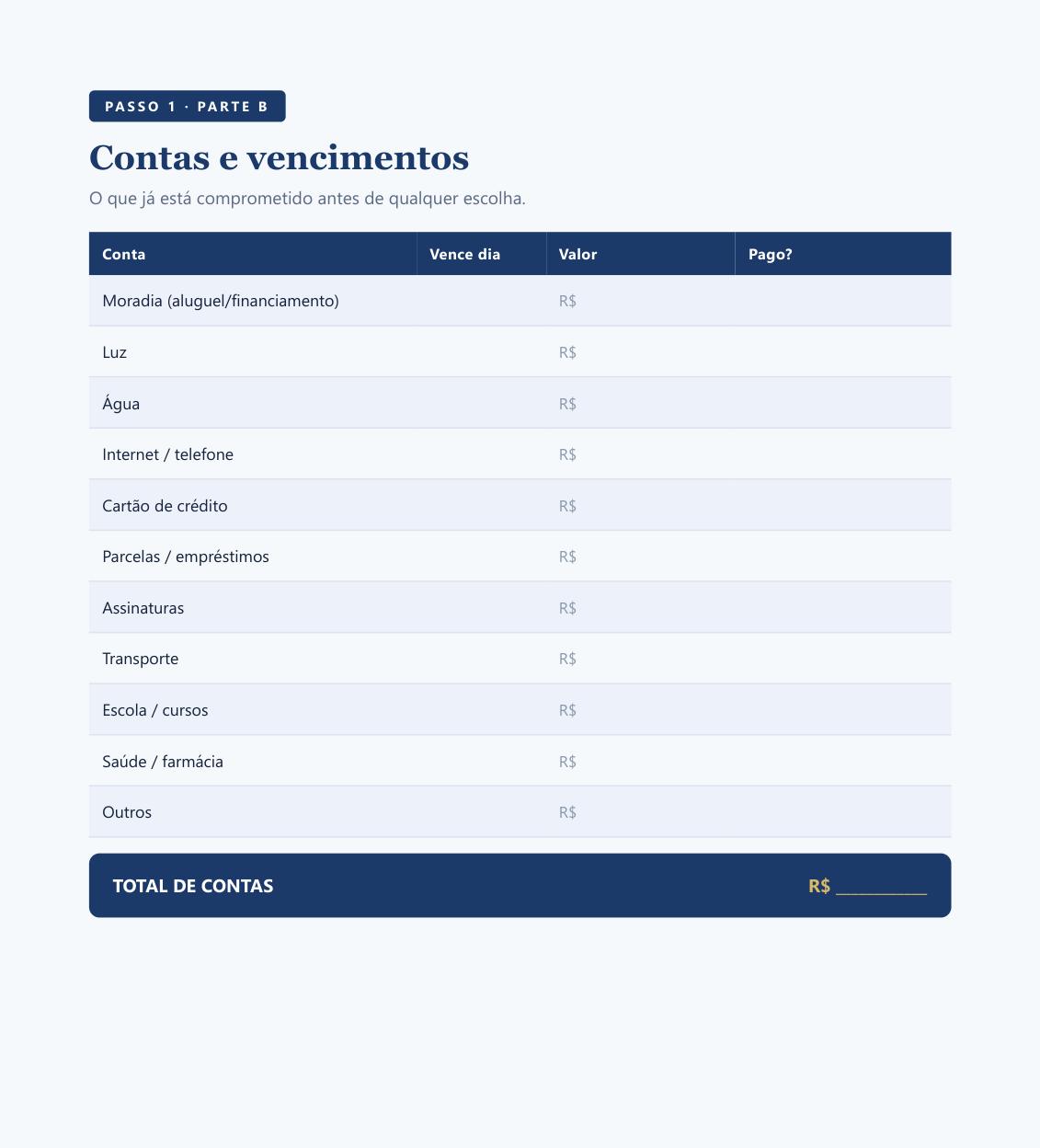 Página real de contas e vencimentos